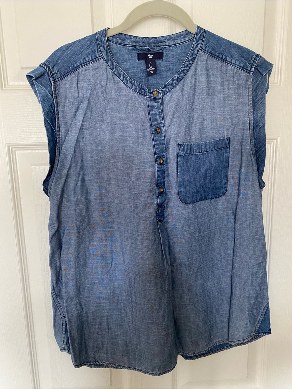 GAP Light Denim Blue Button-Front Chambray Top